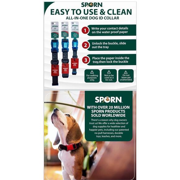 Sporn Dog ID Collar Large All In One Black Red Waterproof Adjustable Neck 15-26” - Picture 6 of 8